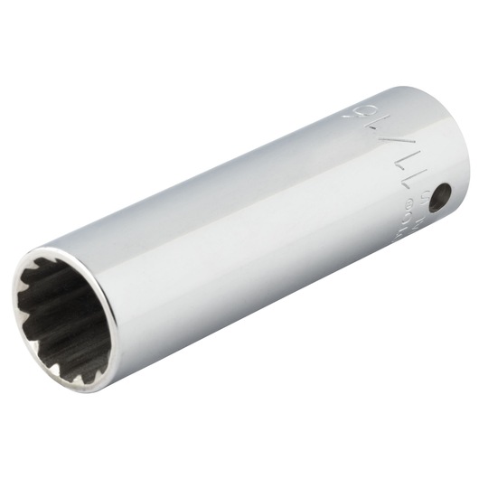 PROTO J5322DPL chrome 12-point deep socket, shown at an angle on white background, tool accessory.