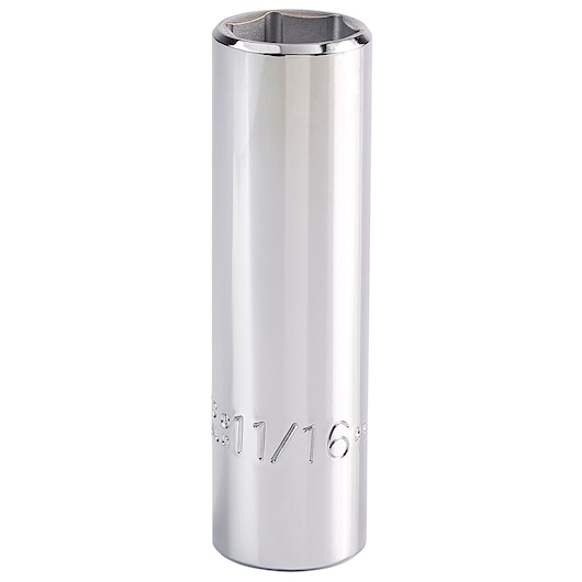 PROTO J5322H chrome deep socket, 11/16 inch, photographed upright on white background.