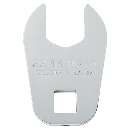 PROTO J5322MCF open end crowfoot wrench, 22mm, polished steel, front view on white background.