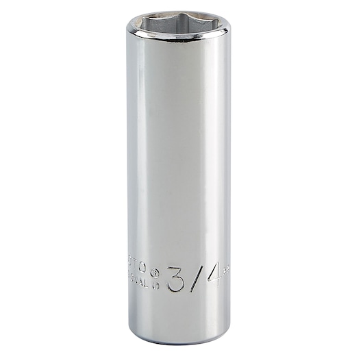 Photo of PROTO J5324H chrome deep socket, 3/4 inch, tool category, front angle on white background.