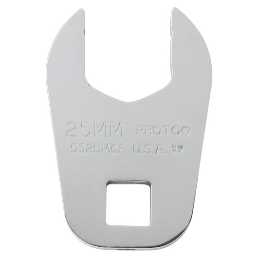 Photo of PROTO J5325MCF open-end crowfoot wrench, 25mm, chrome finish, top view on white background.