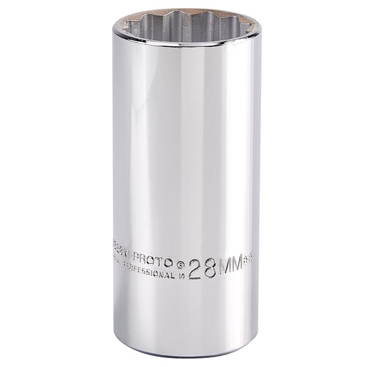 PROTO chrome 28mm deep socket, SKU J5328M, photographed on a white background, tool category.