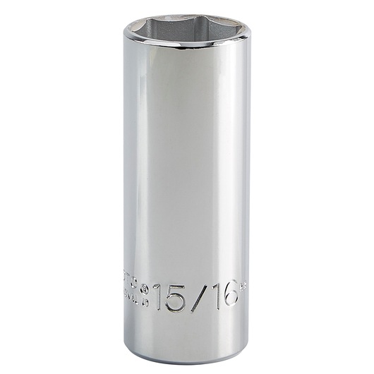 PROTO J5330H chrome deep socket, 15/16 inch size, photography, front angle on white background.