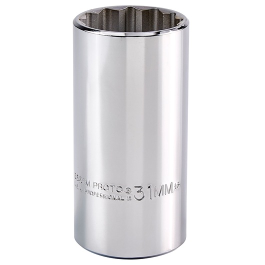 PROTO J5331M chrome 31mm deep socket, twelve-point, photographed on white background.