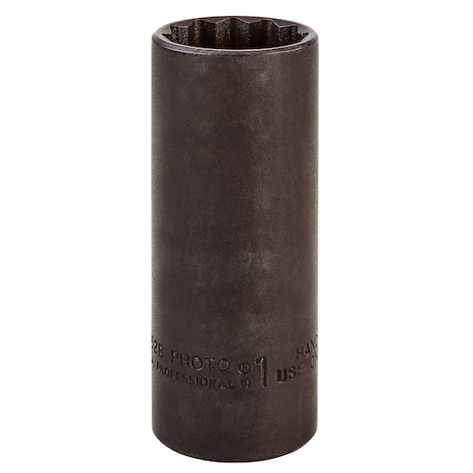 PROTO J5332B deep impact socket, dark metal, vertical angle on white background.