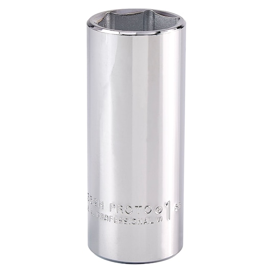 PROTO J5332H chrome deep socket, cylindrical, 6-point, product photo on white background.