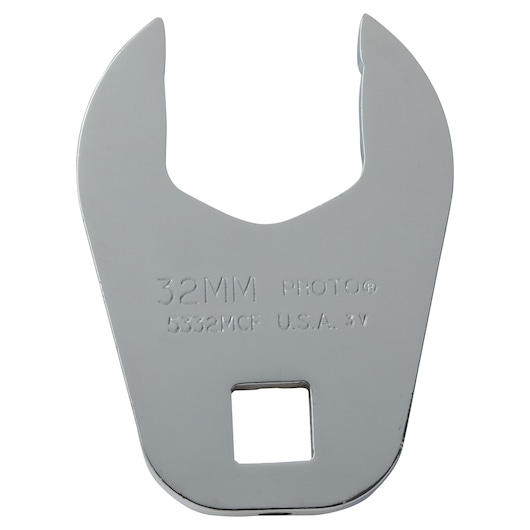 PROTO J5332MCF open end crowfoot wrench, 32mm, chrome finish, product photography front angle on white background.