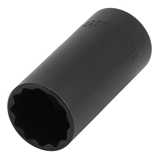 PROTO J5336B black impact socket, cylindrical shape, side angle on white background.