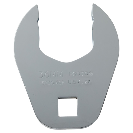 PROTO J5336MCF 36mm open end crowfoot wrench, chrome finish, front angle on white background.