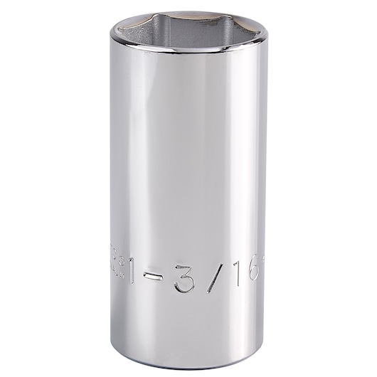 PROTO J5338H chrome deep socket, cylindrical, 1-3/16 inch size, side angle, white background.
