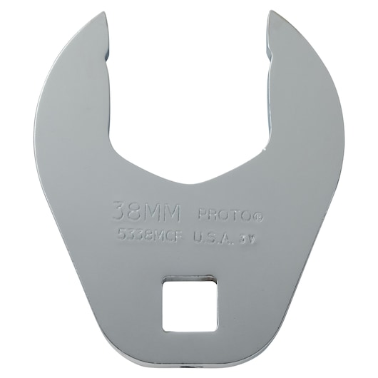 PROTO 38mm flare nut crowfoot wrench head J5338MCF, silver finish, front view on white background.