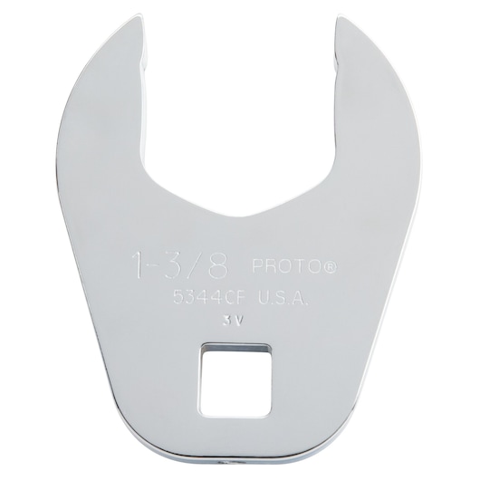 PROTO J5344CF open-end wrench head, chrome finish, front angle on white background.