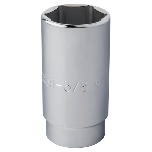 PROTO J5344H chrome socket, 1-3/8 inch, deep style, shown angled on white background.