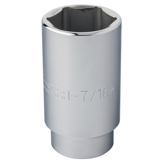 PROTO J5346H chrome socket, 1-7/16 inch, cylindrical, 6-point, front angle on white background.