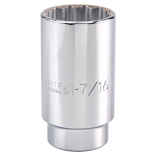 PROTO J5346 chrome socket, 12-point, 1-7/16 inch, photography, front angle, white background.