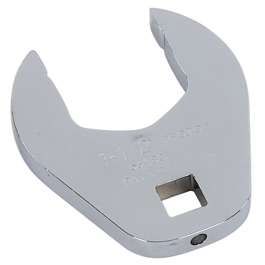 PROTO J5348CF chrome finish open-end crowfoot wrench, 1-1/2 inch, isolated front angle.