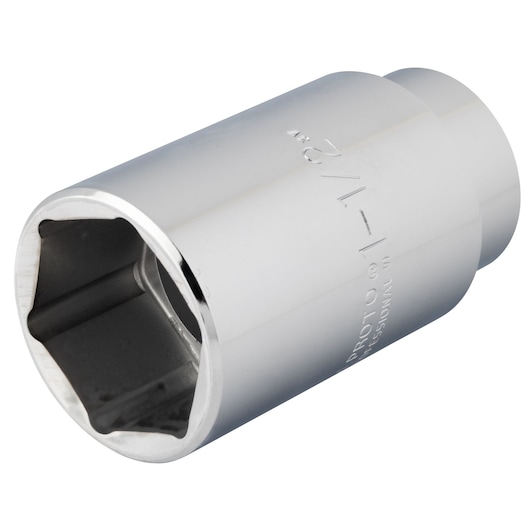 PROTO chrome socket, SKU J5348H, hexagonal opening, side angle on white background.