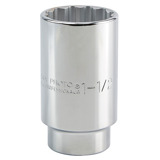 PROTO J5348 polished chrome socket, 12-point design, front angle on white background.