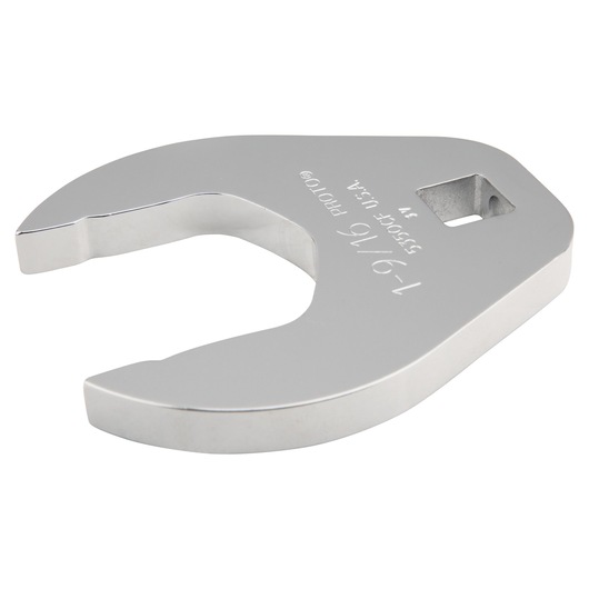 PROTO J5350CF large chrome open-end crowfoot wrench, angled view on white background.