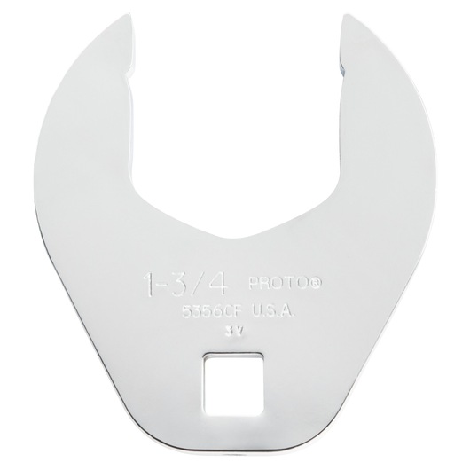 Photo of PROTO J5356CF large silver open-end crowfoot wrench, front angle on white background.