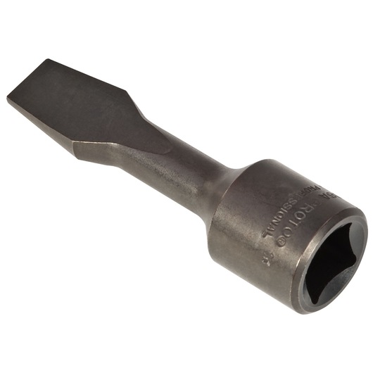 PROTO J5408A socket screwdriver bit with flat blade, metallic finish, product angled on white background.