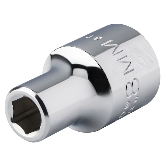 PROTO J5408MH chrome socket, 8mm, close-up angled on white background.