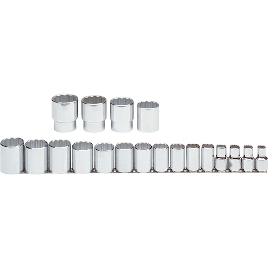 PROTO J54113 chrome socket set, photography of 24-piece set, front angle on white background