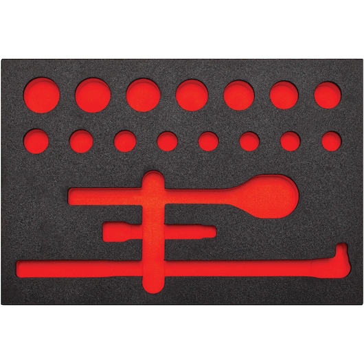 PROTO J54122F tool organizer foam insert with black top layer and red base, photographed from above on white background.