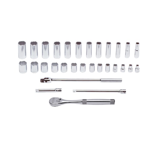 1/2 in. Drive 12-Point Socket Set With Precision 90 Pear Head Ratchet (30 pc.)