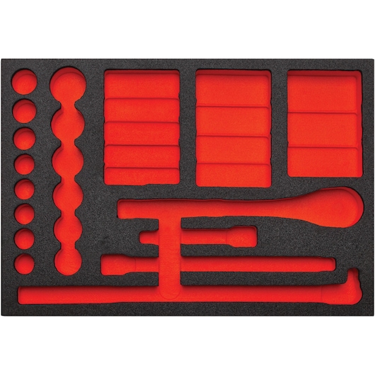 PROTO foam tool organizer tray J54126XLF, black and red, empty, top-down view for socket and ratchet set storage.