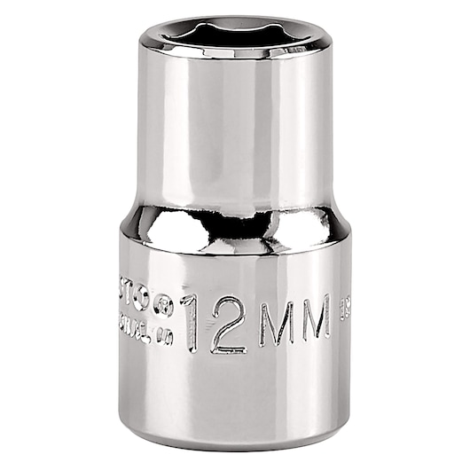PROTO J5412MH chrome 12mm socket, six-point, frontal product view on white background.