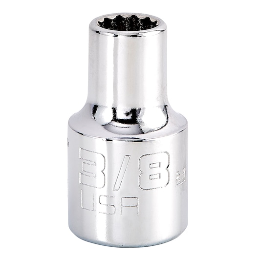 PROTO J5412N chrome socket, 3/8 inch size, twelve-point, tool close-up on white background.