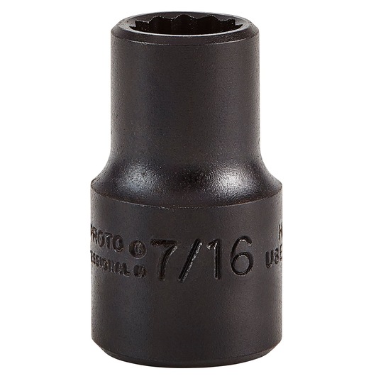 PROTO J5414B black 7/16 inch impact socket, front angle on white background.