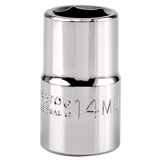 PROTO J5414MH chrome 14mm socket, front angle photo on white background.