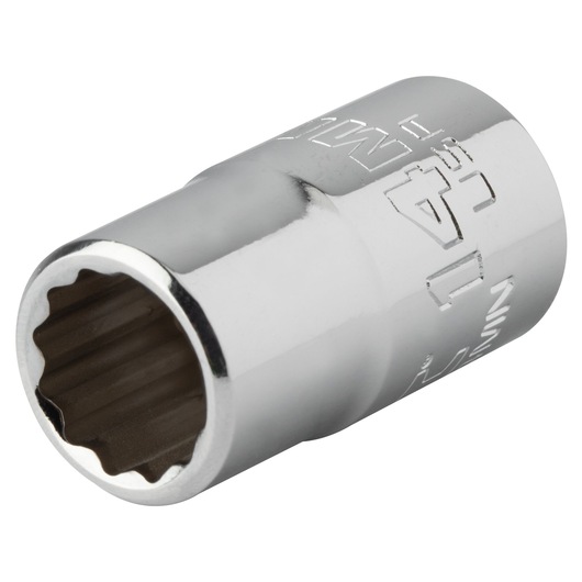 Photo of PROTO J5414MN chrome 12-point socket, close-up angled view on white background.