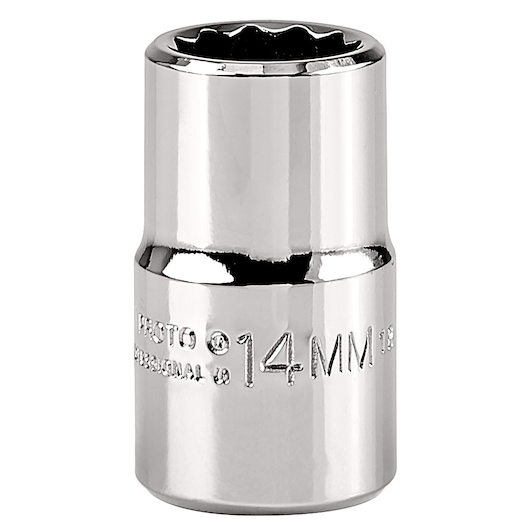 PROTO J5414M chrome 14mm socket, close-up front angle on white background.
