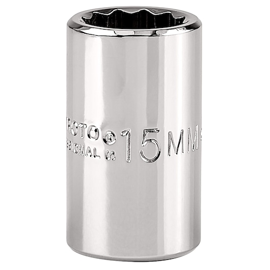 PROTO chrome 15mm socket, SKU J5415M, shown upright on white background, tool category.