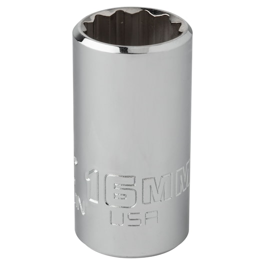 PROTO J5416MN chrome 16mm socket, photography of product angled on white background.