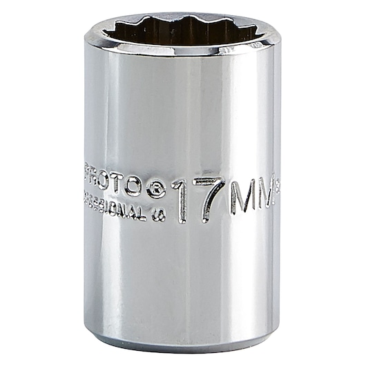 PROTO J5417M chrome socket, 17mm size, close-up photo, white background.