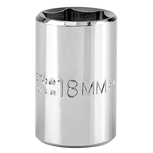 PROTO J5418MH chrome 18mm socket tool, front angle on white background