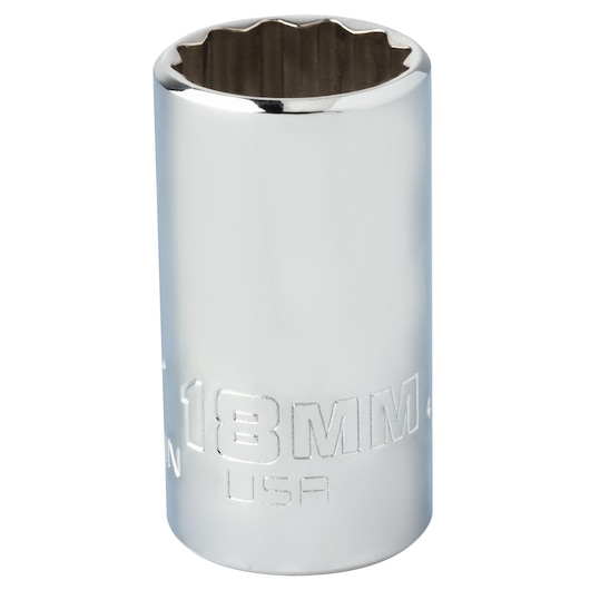 PROTO J5418MN chrome 18mm socket front angle on white background.