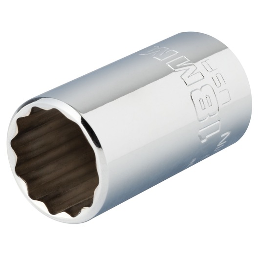 PROTO J5418MN chrome finish 12-point socket, close-up angled view on white background.