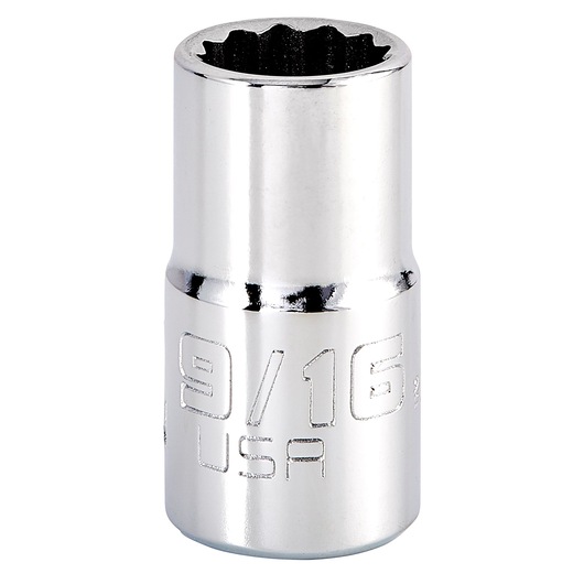 PROTO J5418N chrome 9/16 inch 12-point socket, front angle, white background.