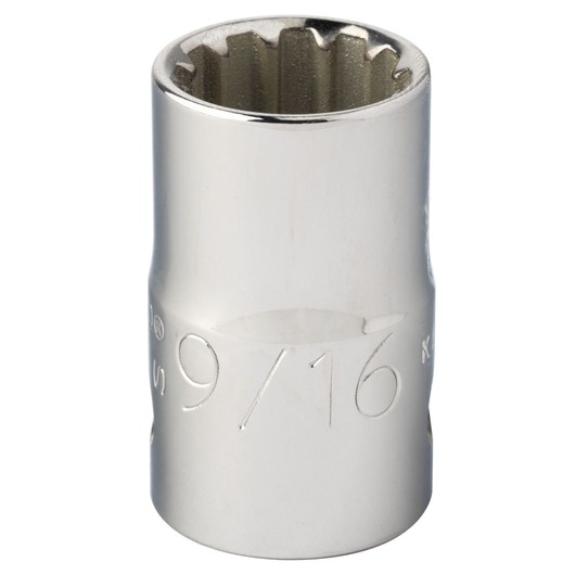 PROTO J5418SPL silver 9/16 inch spline socket, front angle on white background.