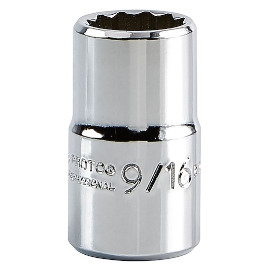 PROTO J5418 chrome 9/16-inch socket, twelve-point, close-up on white background.
