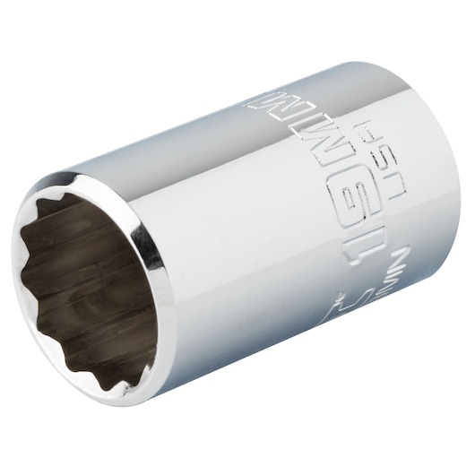 PROTO J5419MN chrome finish 19mm socket, close-up angled on white background.