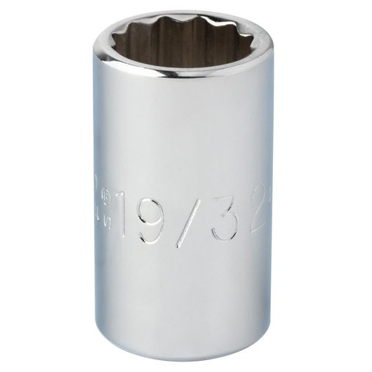 PROTO J5419 chrome socket, 12-point, 19/32 inch, photographed upright on white background.