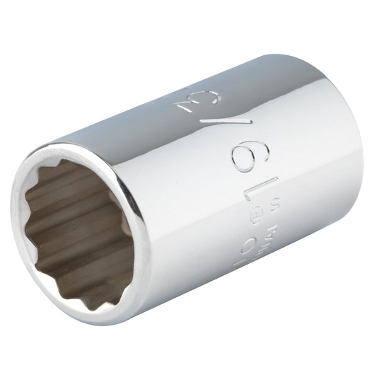 PROTO J5419 chrome finish socket, 12-point, close-up angle, white background.