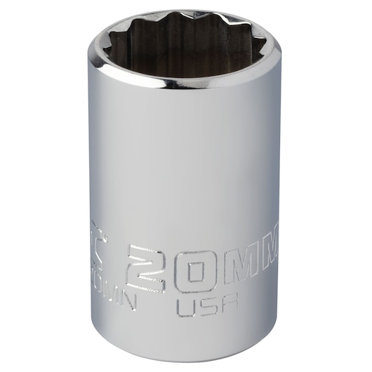 PROTO J5420MN chrome 20mm socket, twelve-point design, close-up angle on white background.