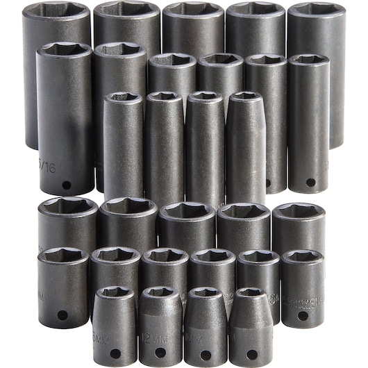 PROTO J54215 deep and shallow impact socket set, 24-piece, black finish, front angle on white background.